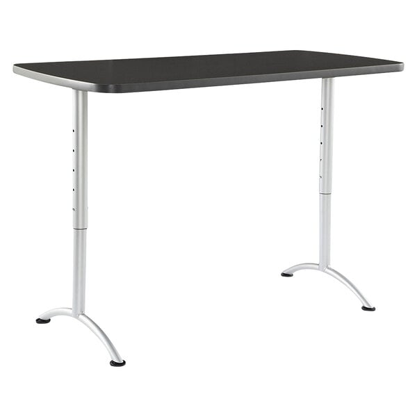 A black rectangular Iceberg table with a white border and silver legs.