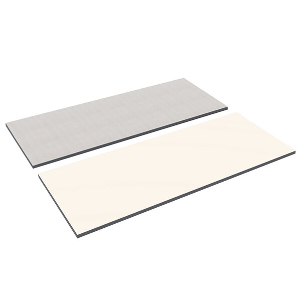 A white rectangular Alera laminate table top with gray and white rectangles.