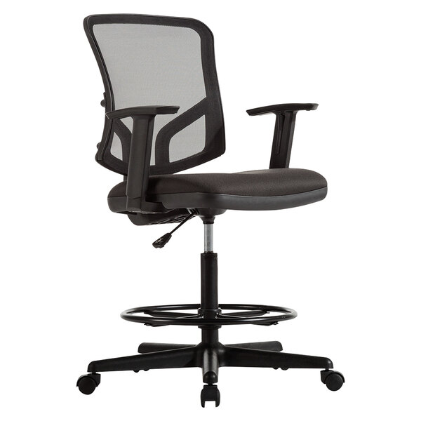 a black office chair with a mesh back