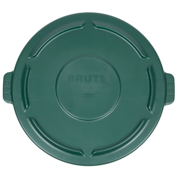 A green Rubbermaid lid for a round trash can.