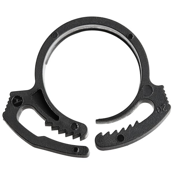 A black plastic ring with a couple of screws on it.