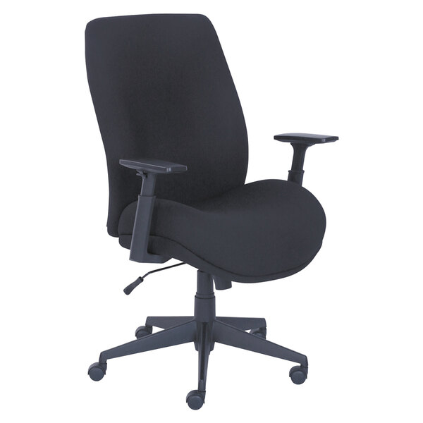 a black office chair with arms