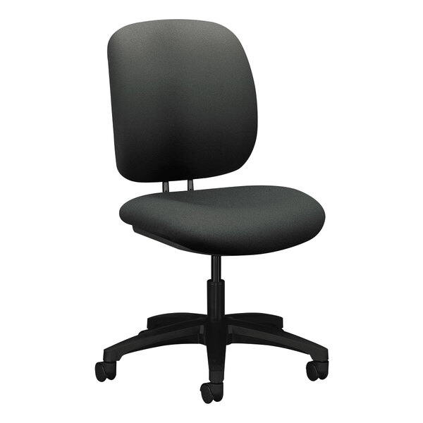 A black Hon ComforTask office chair with wheels.