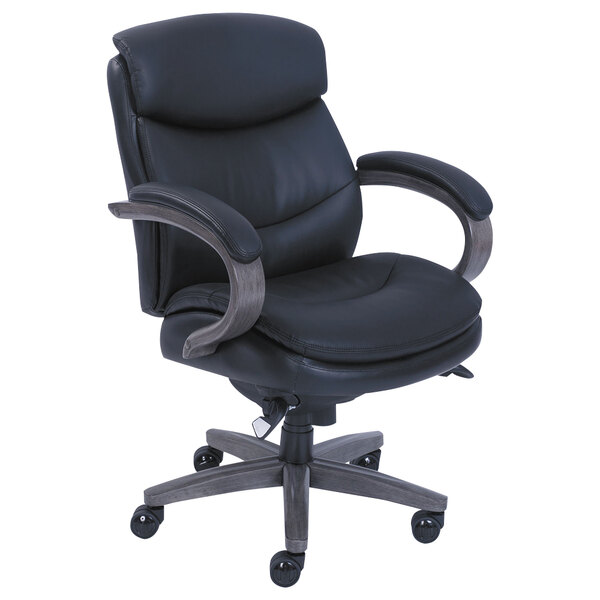 La Z Boy 48963a Woodbury Mid Back Black Leather Executive Office Chair