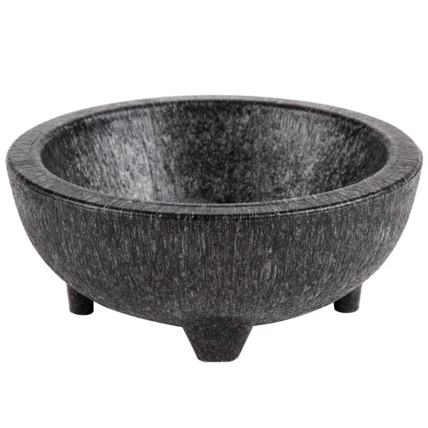 A black Polypropylene Pequeno Molcajete with a grey base and legs.