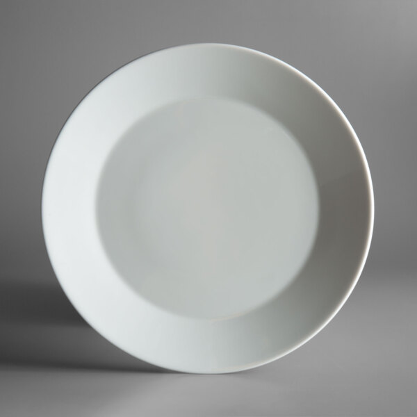 A Schonwald white porcelain plate with a wide white rim.