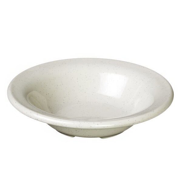 A white bowl with a speckled rim.