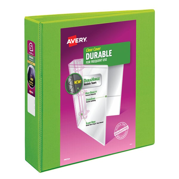 An Avery green binder package with a white and green box on it.