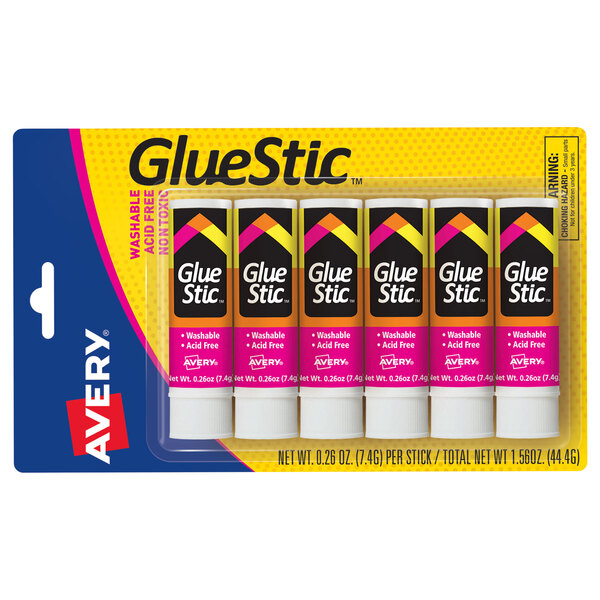 A package of six Avery White GlueSticks.