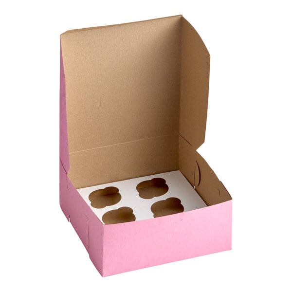 Baker's Lane 10" x 10" x 4" Pink Cupcake / Muffin Box with 6 Slot Reversible Insert - 10/Pack
