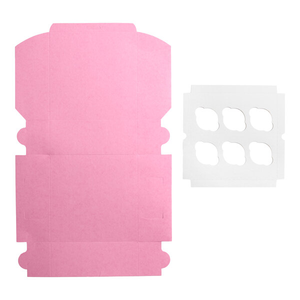 Baker's Lane 10" x 10" x 4" Pink Cupcake / Muffin Box with 6 Slot Reversible Insert - 10/Pack