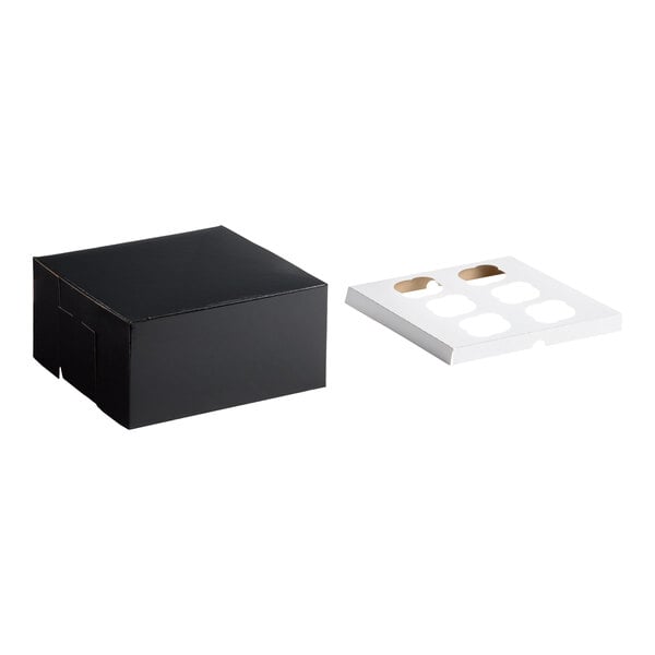 Baker's Lane 10" x 10" x 5" Black Cupcake / Muffin Box with 6 Slot Reversible Insert - 10/Pack