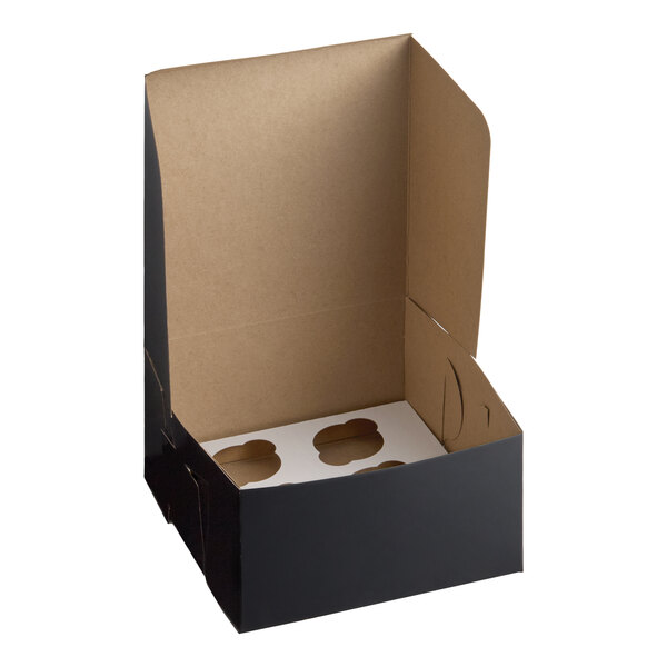 Baker's Lane 10" x 10" x 5" Black Cupcake / Muffin Box with 6 Slot Reversible Insert - 10/Pack