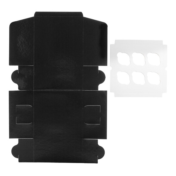 Baker's Lane 10" x 10" x 5" Black Cupcake / Muffin Box with 6 Slot Reversible Insert - 10/Pack