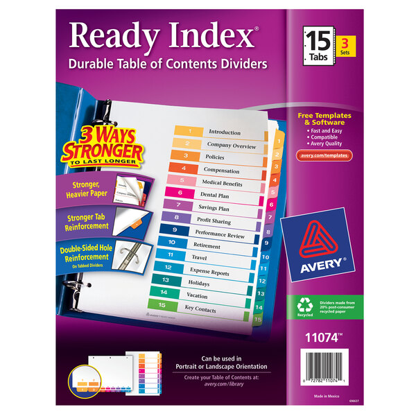 Avery 11074 Organized Index 15-Tab Multi-Coloration Paper Printable Customizable Desk of Contents Divider Fastened - 3/Pack picture regarding Printable Tab Paper identified as Avery 11074 Well prepared Index 15-Tab Multi-Shade Paper Printable Customizable Desk of Contents Divider Fixed - 3/Pack
