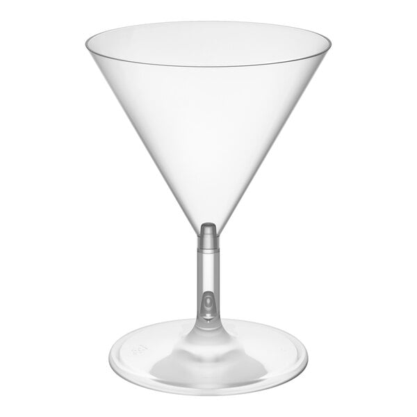 A clear plastic two-piece martini glass.