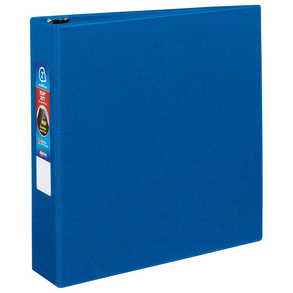 A blue Avery binder with a white label on the cover.