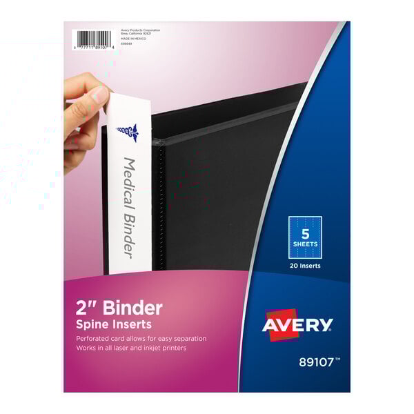 Avery® 89107 White 2" Binder Spine Insert - 20/Pack