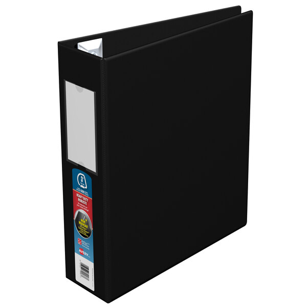 An Avery black heavy-duty non-view binder with label holder.