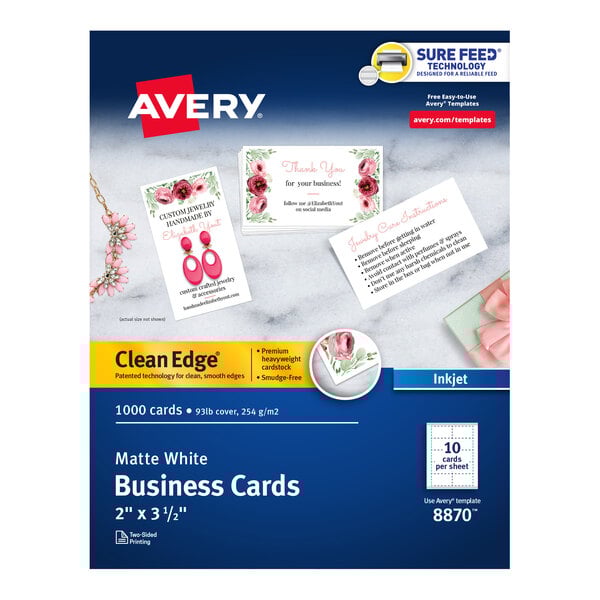 Avery® 08870 True Print 2" x 3 1/2" Matte White Clean Edge Two-Sided Business Card - 1,000/Box