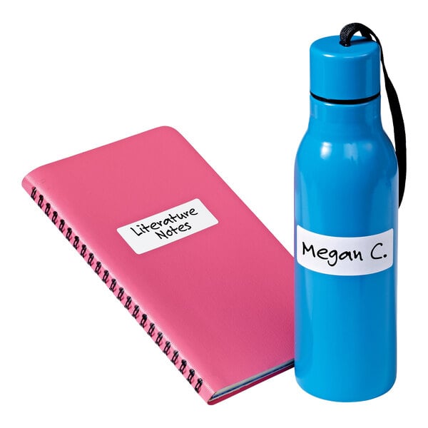 A pink spiral notebook labeled 'Literature Notes' and a blue bottle labeled 'Megan C.' are shown.