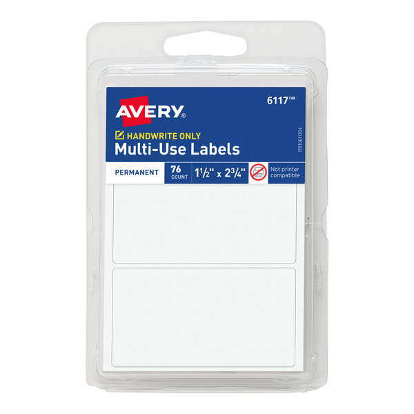 A pack of white Avery rectangle labels with a white background.