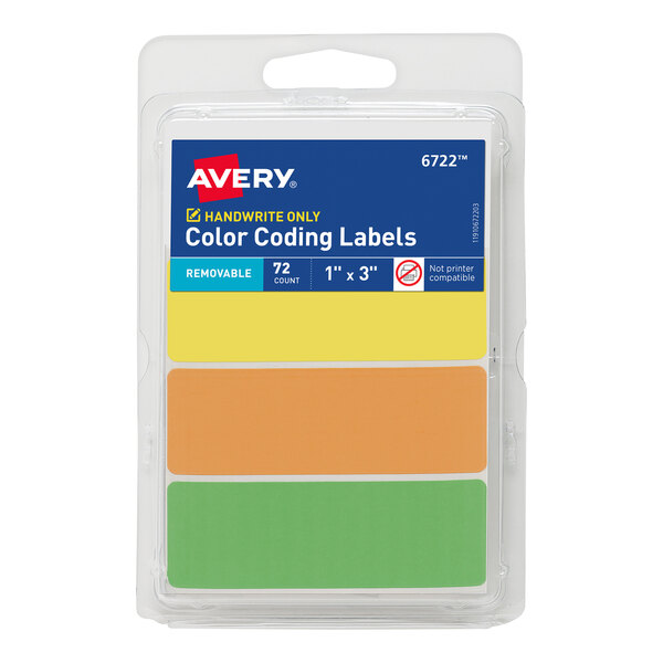 A pack of Avery color-coding labels in green, yellow, and orange packaging.