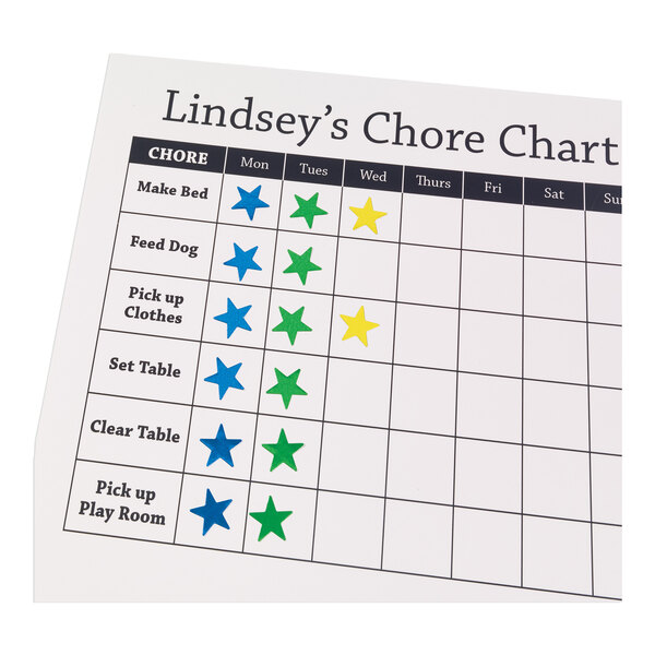 A chart with Avery assorted color foil star labels on it.