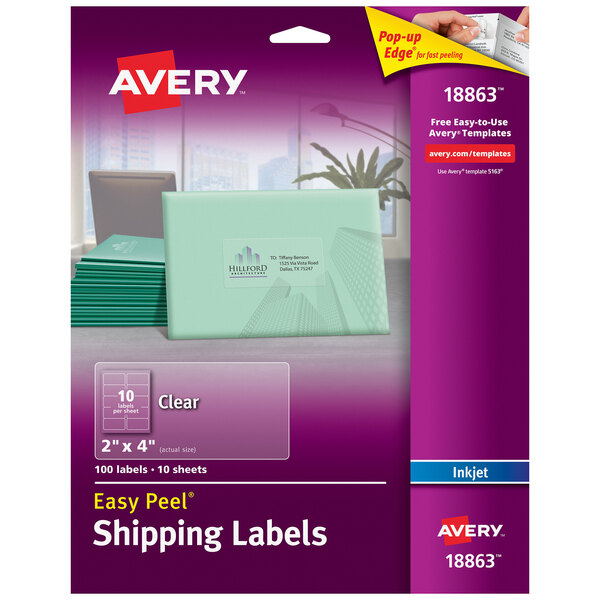 Avery 18863 Easy Peel 2" x 4" Clear Matte Shipping Labels 100/Pack