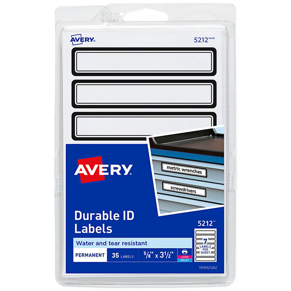 A package of Avery® durable ID labels with a black border on a white background.