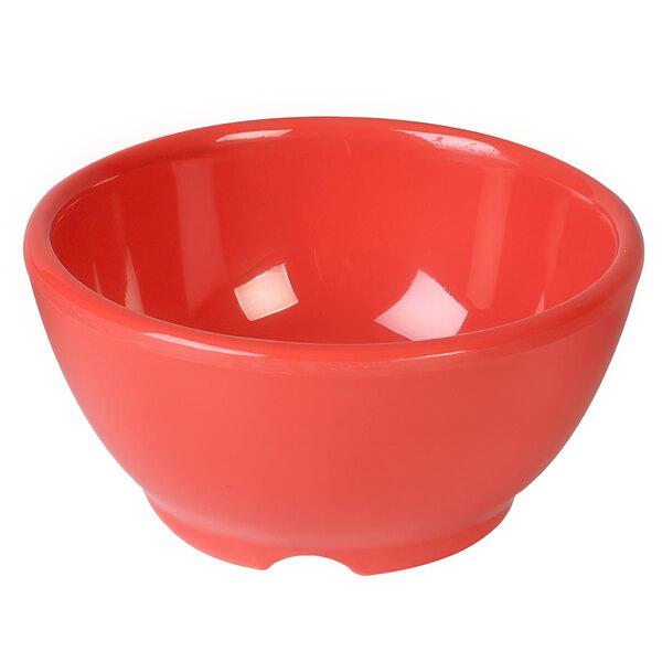 A red bowl on a white background.