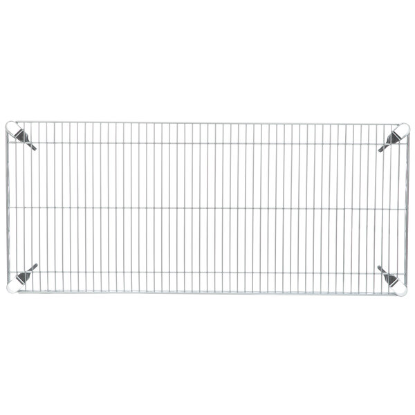 A Metro Super Erecta wire shelf with a metal grid and metal clips.