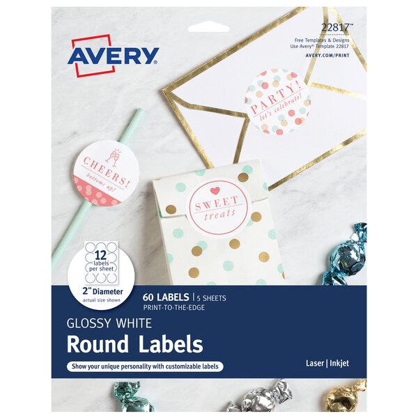 Avery Round Labels 2 Pkgs of 60 Inkjet & Laser Glossy White 2” Diameter 22817 for sale online 