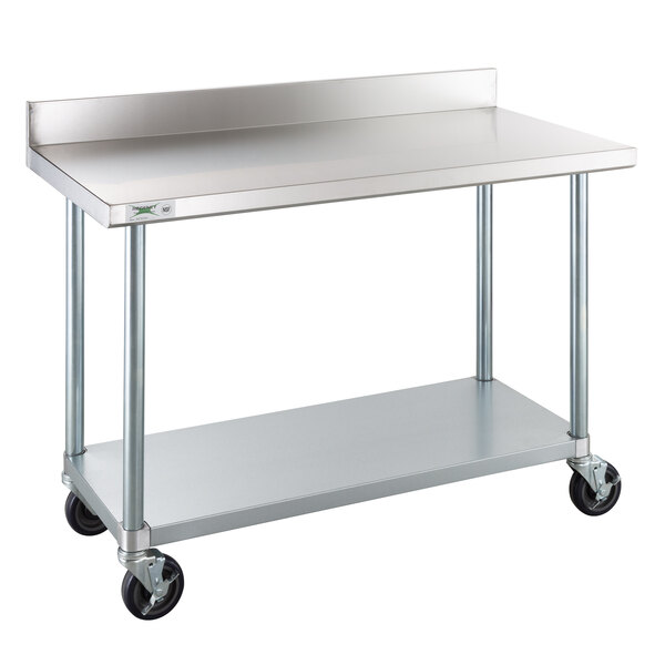 Galvanized Legs Undershelf 24Inch x 48Inch 18-size 304 Stainless Steel Commercial Work Table with 4Inch Backsplash Hospital and More. Use in Restaurant Warehouse Home and Casters Business Office School