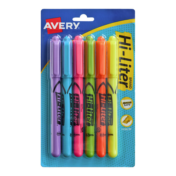 Avery® 23585 Hi-Liter® Assorted Color Chisel Tip Pen Style Highlighter - 6/Pack
