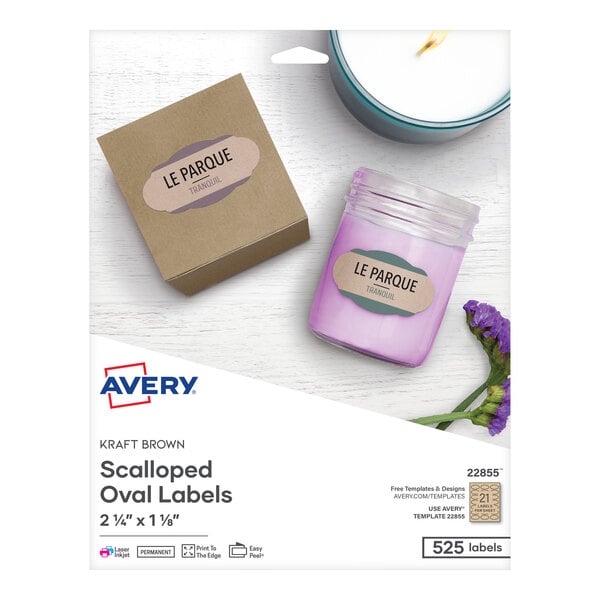 A brown box of Avery® scalloped oval labels.