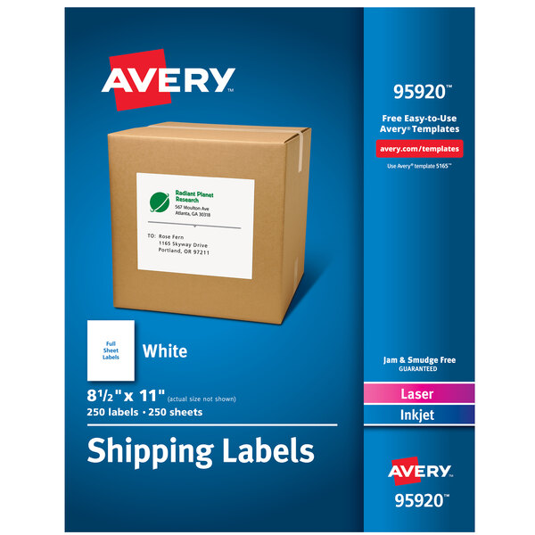 A brown box with a white Avery shipping label on it.