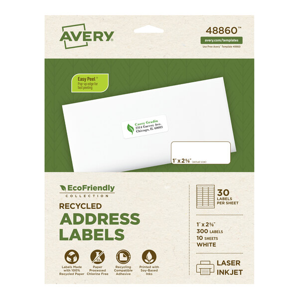 Avery® 48860 Eco-Friendly 1" x 2 5/8" White Rectangle Address Labels - 300/Pack