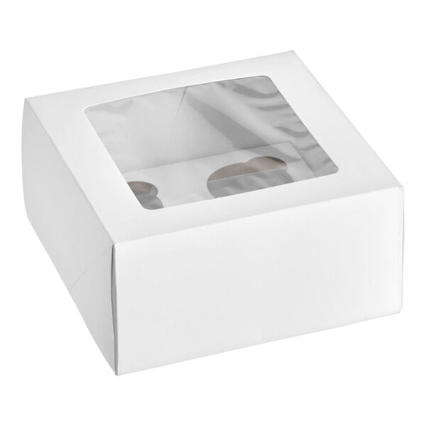 Baker's Lane 8" x 8" x 4" White Auto-Popup Window Cupcake / Muffin Box with 4 Slot Reversible Insert - 10/Pack