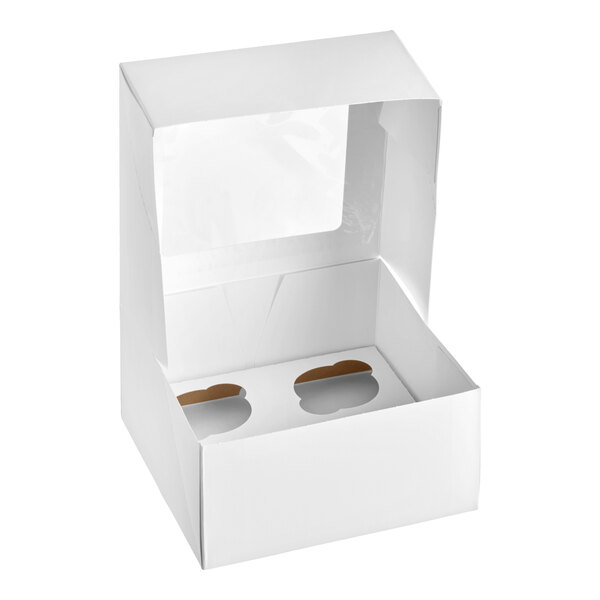 Baker's Lane 8" x 8" x 4" White Auto-Popup Window Cupcake / Muffin Box with 4 Slot Reversible Insert - 10/Pack
