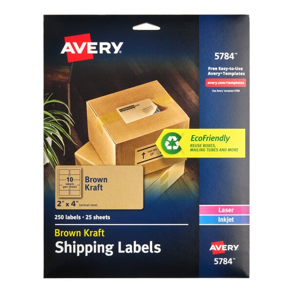 Avery® 05784 2" x 4" Kraft Brown Shipping Labels - 250/Pack