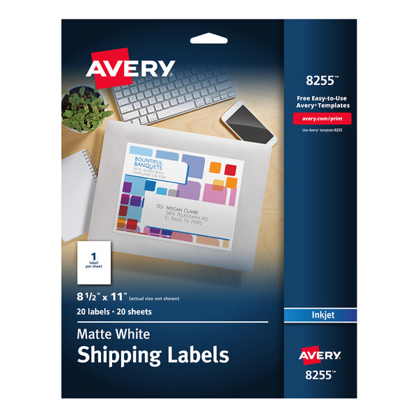 A box of Avery matte white full sheet color printing labels.