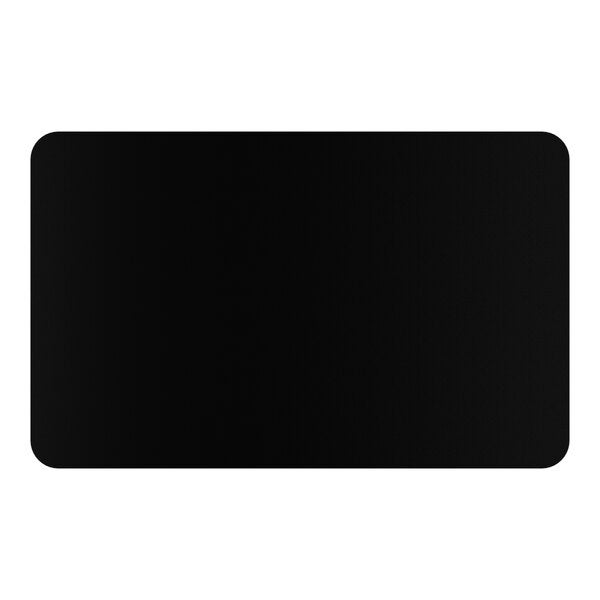 A rectangular black tabletop with rounded corners.