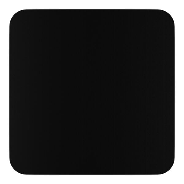 A square, black tabletop with rounded corners.