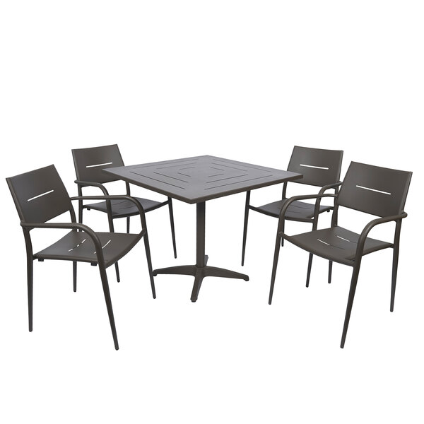 Bfm Seating Yn Hh36s Hampton 36 Square Bronze Aluminum Outdoor Table With 4 Chairs