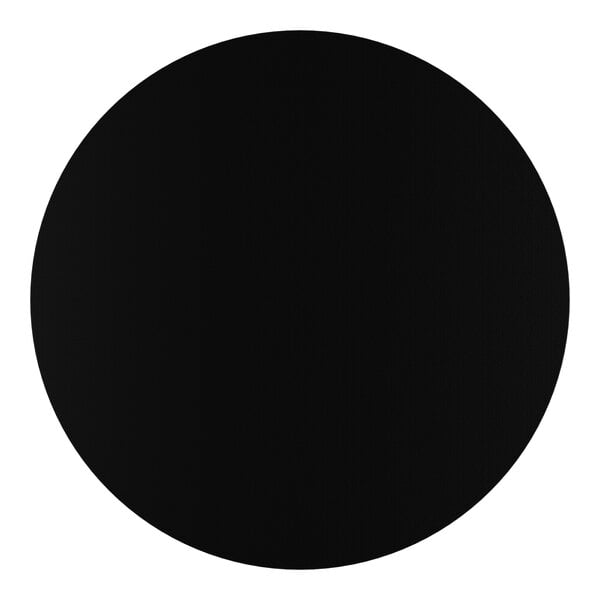 A round, solid black tabletop for a bar height dining set.