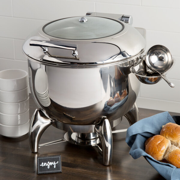 Choice Supreme 11 Qt. Round Stainless Steel Induction Soup Chafer with