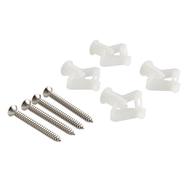 A close up of a white plastic piece with screws.