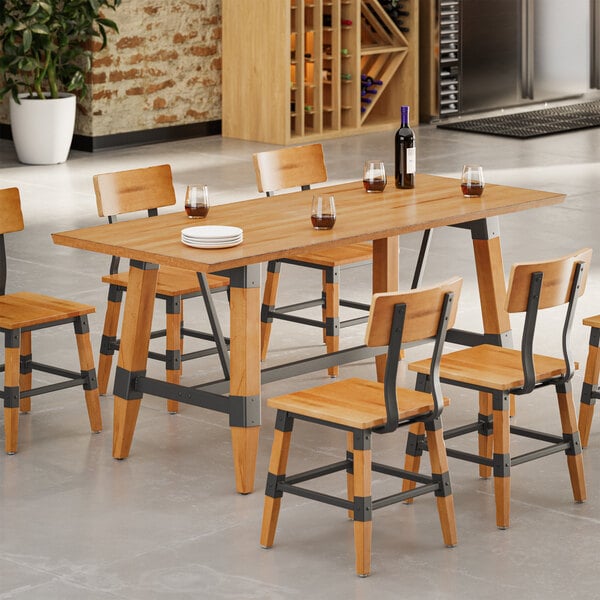 Lancaster Table & Seating Industrial 30" x 72" Rectangular Solid Wood Live Edge Table Top with Honey Maple Finish