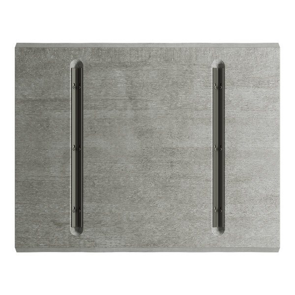A Lancaster Table & Seating solid wood table top with a slate gray finish and metal hinges.